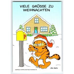 Garfield German Postcard Christmas Jim Davis Orange Cat Mail Letter Mailbox 1978